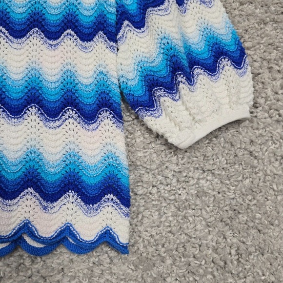 Lilly Pulitzer Navana Sweater Womens Medium 1/2 Sleeve Crochet Wave Stripe - Picture 2 of 11